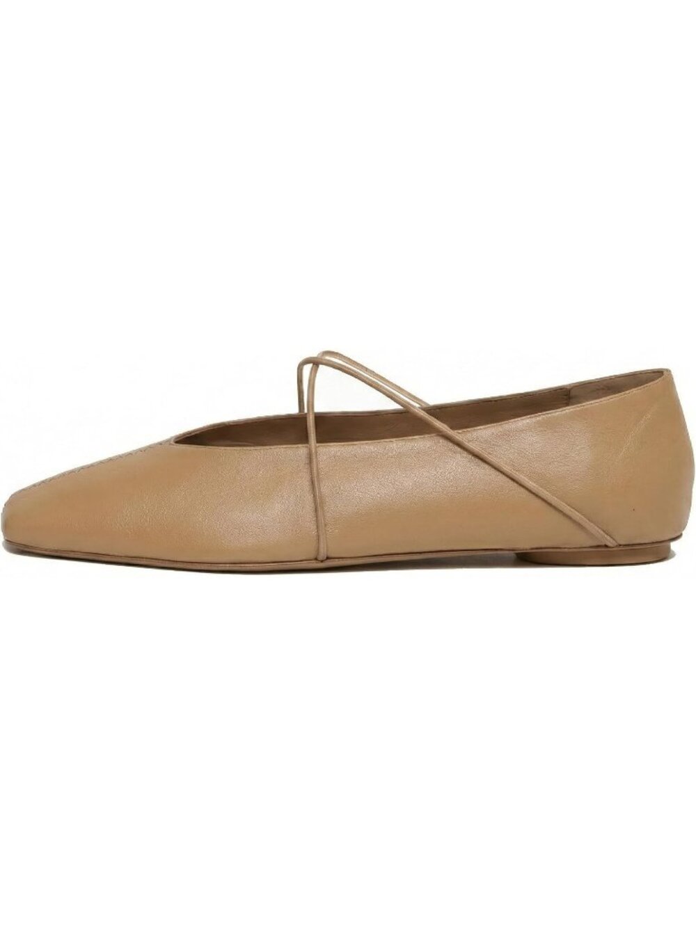 Women's Square Toe Ballet Flats Tan Criss-Cross Straps Slip On Mary Jane Flat - Picture 4 of 6